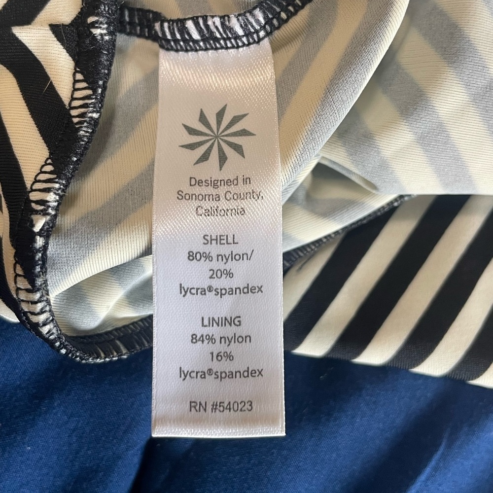 ATHLETA 34 B/C Slash Stripe Blousy Tankini SWIM Top Black White Striped Suit - Picture 3 of 7